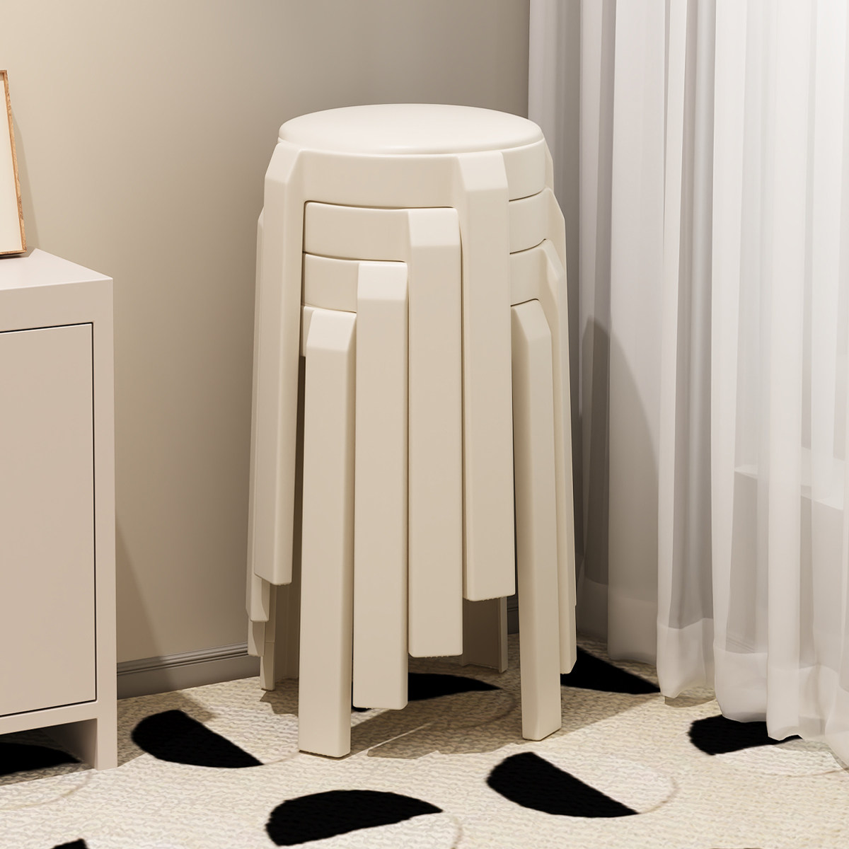 塑料凳子家用加厚可叠放圆凳轻奢高级感软包板凳客厅餐桌备用椅子