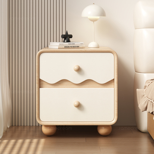 实木床头柜奶油风家用卧室小型高级感儿童创意简约原木风收纳柜子