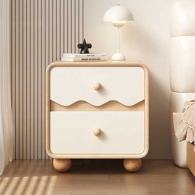 ENF级环保原木奶油风实木床头柜