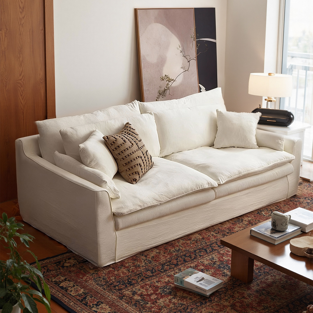 侘寂风小户型客厅棉麻怀抱沙发