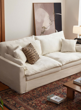 侘寂风怀抱沙发棉麻布艺小户型客厅全拆洗新款法式三人位白色沙发