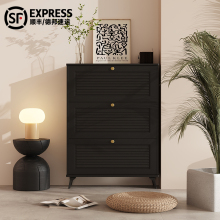 三梦实木窄小中古鞋柜黑色家用门口17cm超薄入户鞋柜2025新款爆款