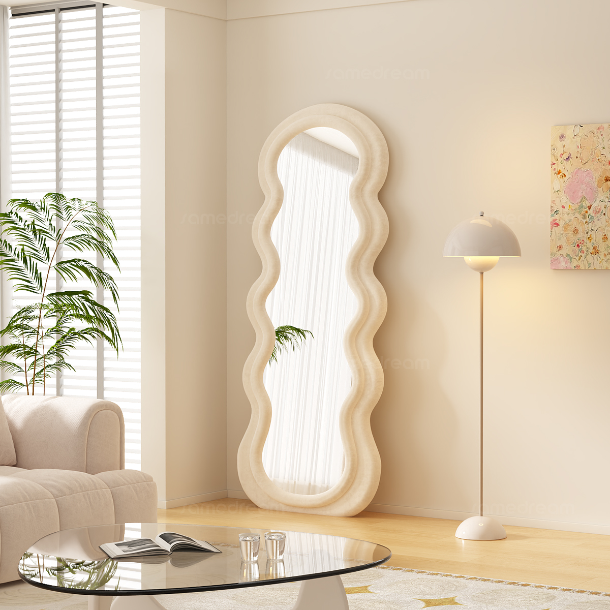 环保无味波浪穿衣镜家用落地镜子