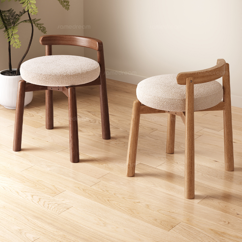 三梦实木旋转化妆椅女生卧室家用化妆凳现代简约梳妆台凳子圆凳