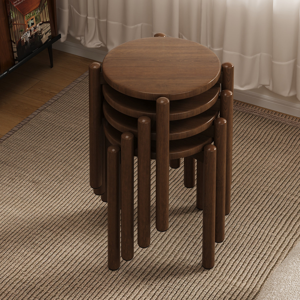 实木凳子家用可叠放圆凳结实耐用备用餐桌凳子高级感木板凳化妆凳,住宅家具,其它凳子,淘宝优惠券,粉丝福利购,淘宝优惠卷
