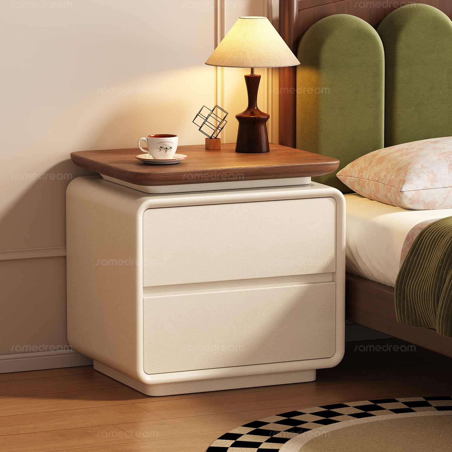 全实木床头柜家用卧室2026新款轻奢高级感小型中古奶油风收纳柜子