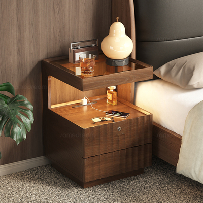 三梦实木床头柜家用卧室2025爆款免安装带锁超窄小型床边收纳柜子