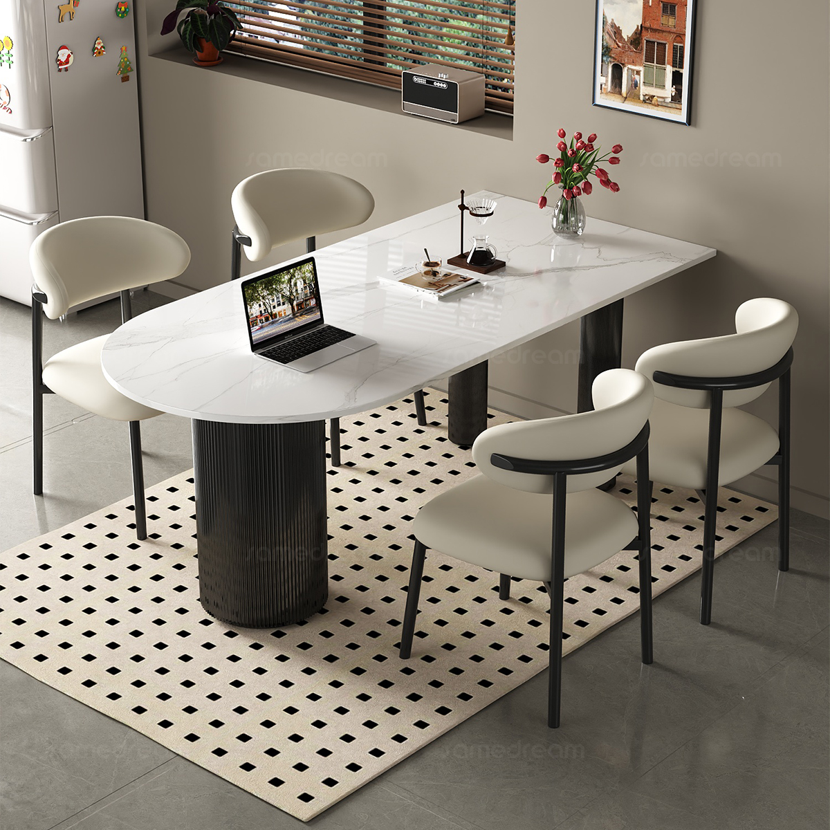 三梦岩板餐桌家用小户型餐桌椅