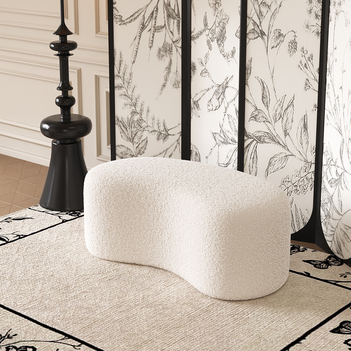 羊羔绒轻奢高级感玄关凳法式中古