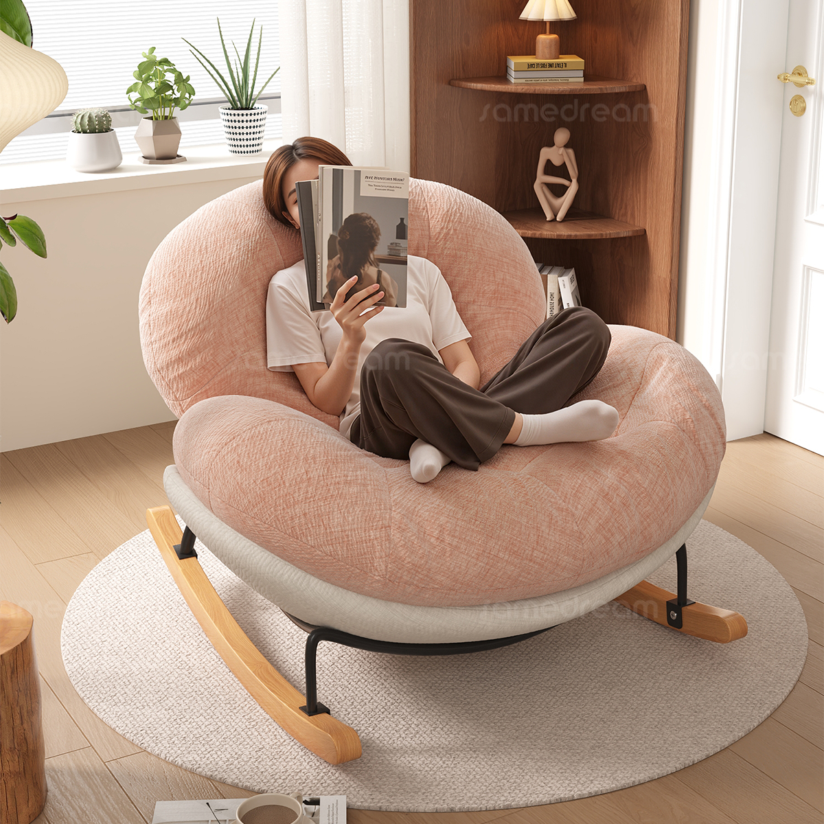 摇摇椅躺椅成人可睡觉奶油风单人蛋壳阳台家用休闲椅客厅懒人沙发