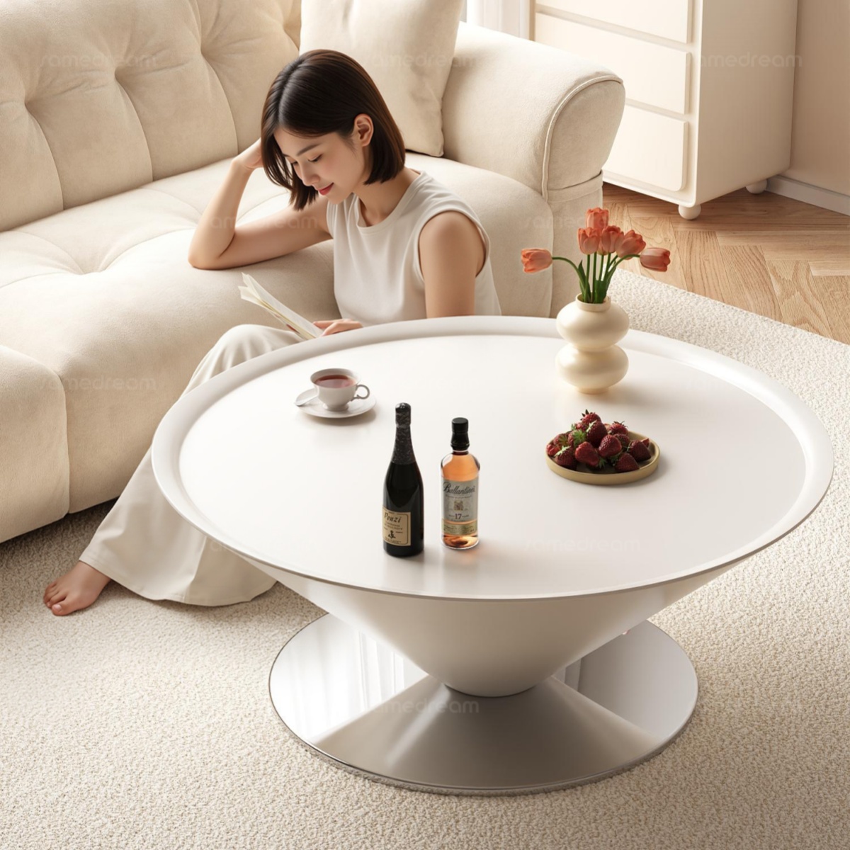 三梦奶油风飞碟悬浮茶几客厅家用