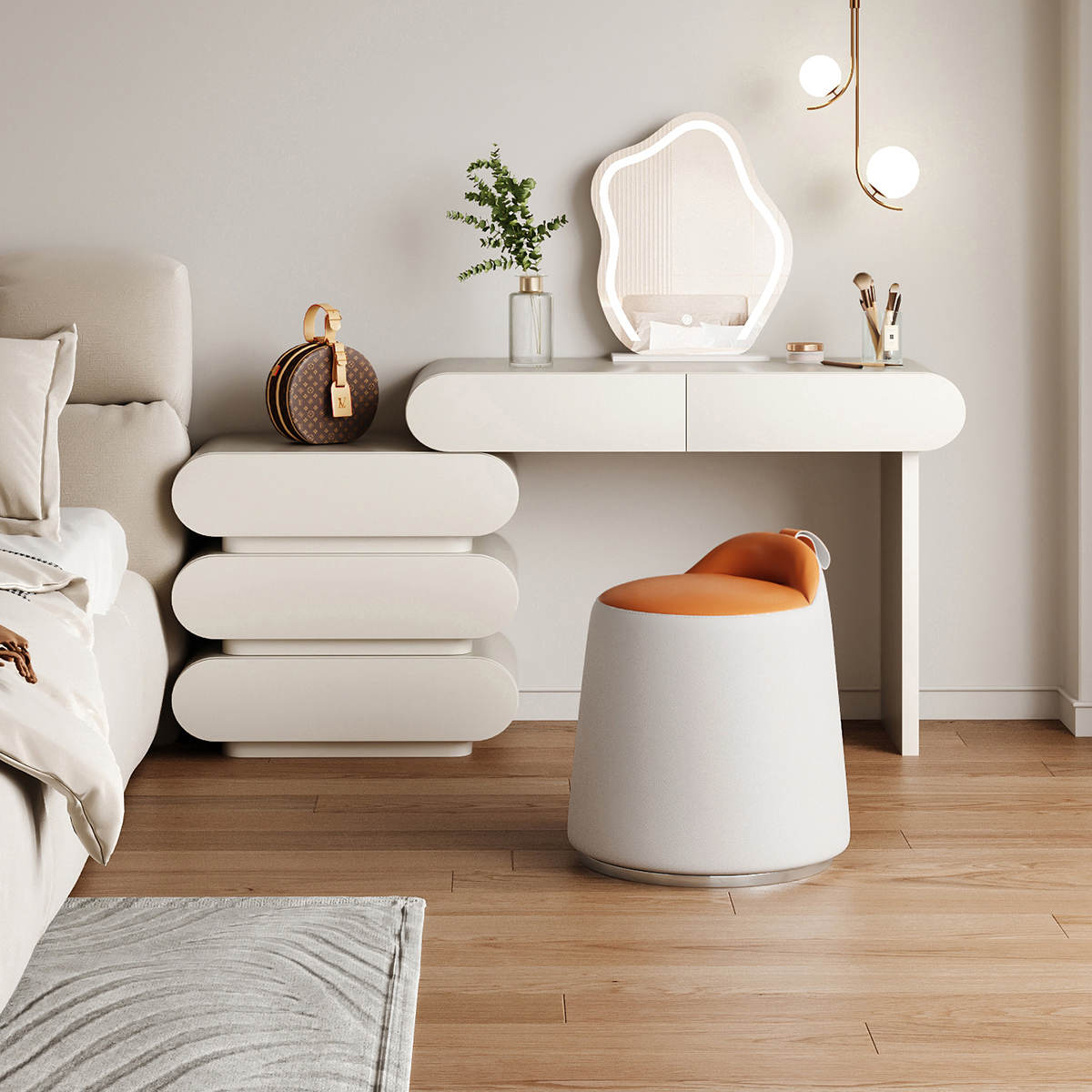 三梦化妆凳现代轻奢旋转化妆凳女生卧室梳妆凳简约梳妆台凳子圆凳