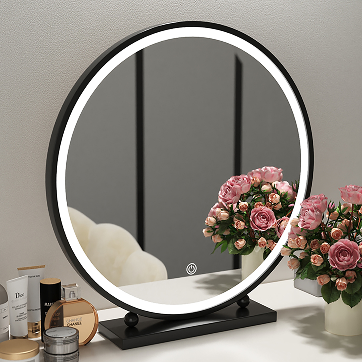 台式圆形化妆镜铁艺桌面大镜子