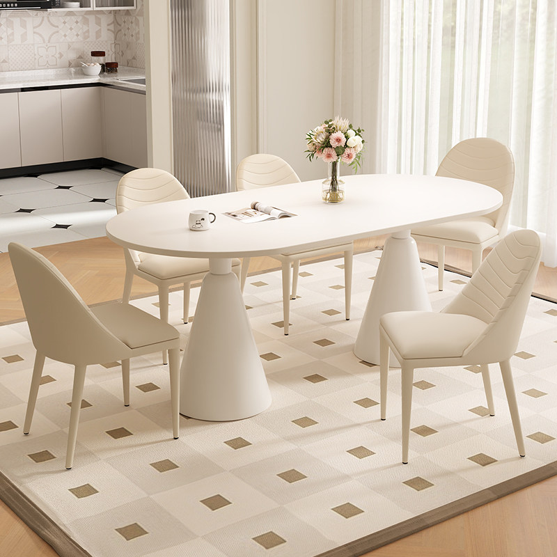 三梦奶油风家用岩板2025新款餐桌