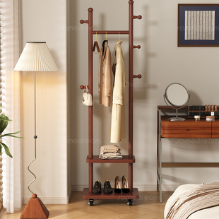 实木挂衣架落地卧室家用衣帽架中式房间小型简易床边挂衣服的架子