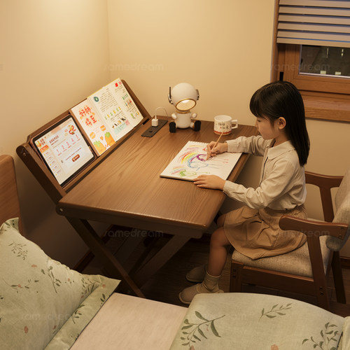 三梦全实木折叠书桌卧室小户型床边卓学生学习桌家用简易办公桌子