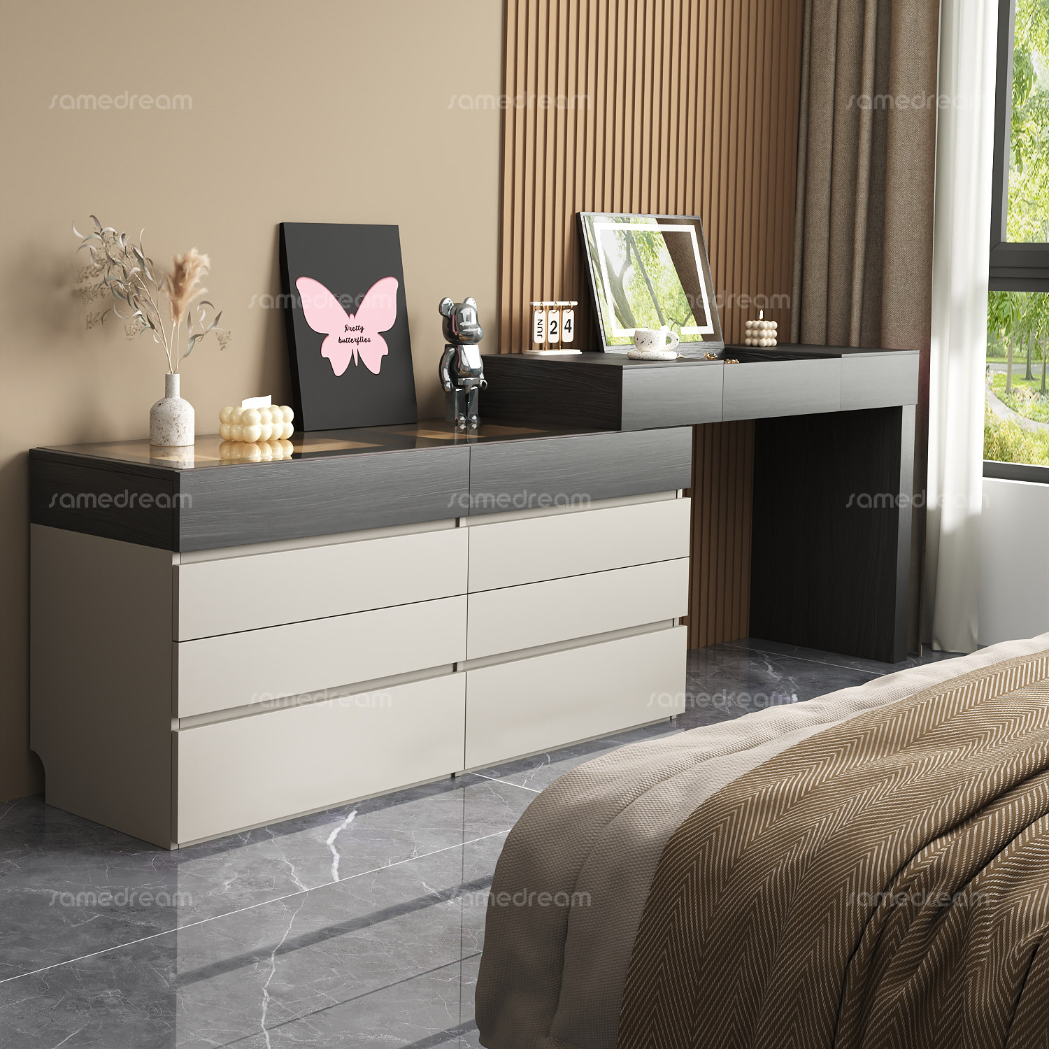 意式轻奢实木梳妆台斗柜一体现代简约卧室转角化妆桌高级感化妆台,住宅家具,梳妆台/桌,淘宝优惠券,粉丝福利购,淘宝优惠卷