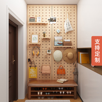 实木洞洞板置物架定制入户玄关墙上隔板收纳架子墙面挂板书架挂墙