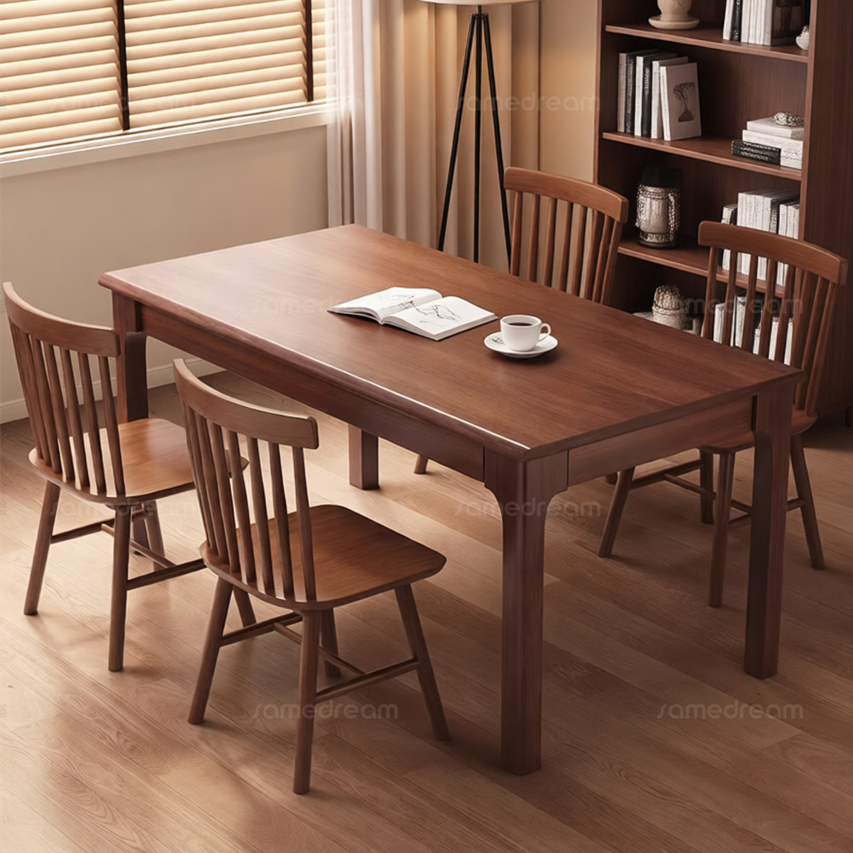 三梦家用全实木中古风餐桌小户型长方形吃饭桌子新中式餐桌饭桌