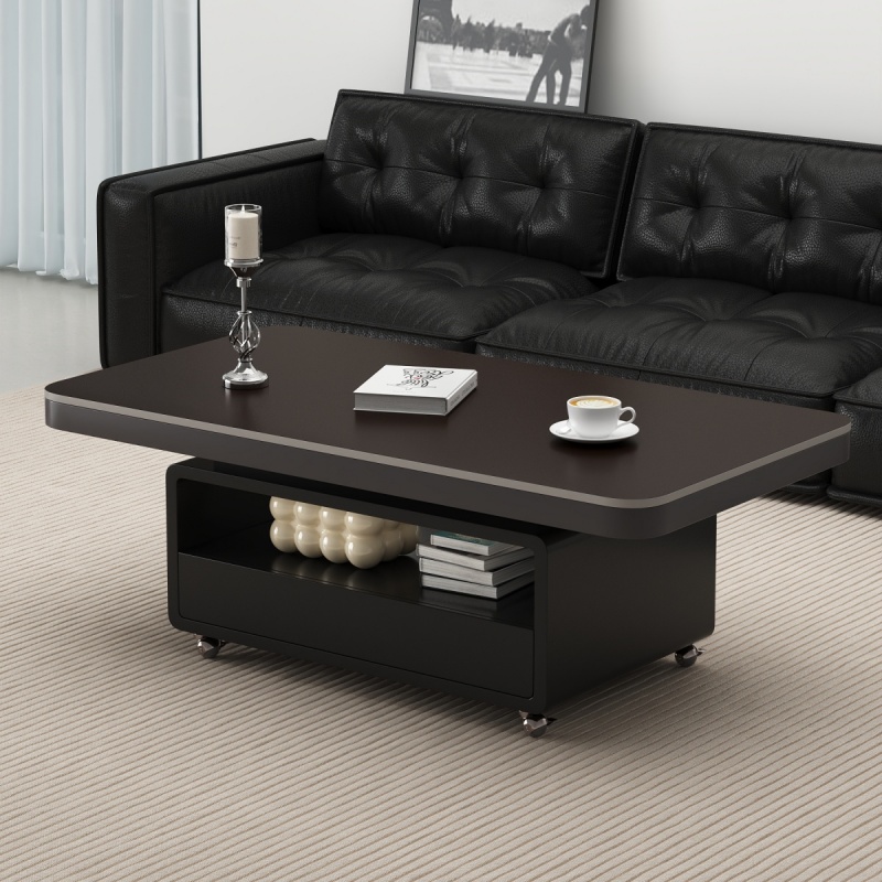 三梦实木岩板小户型茶几客厅家用