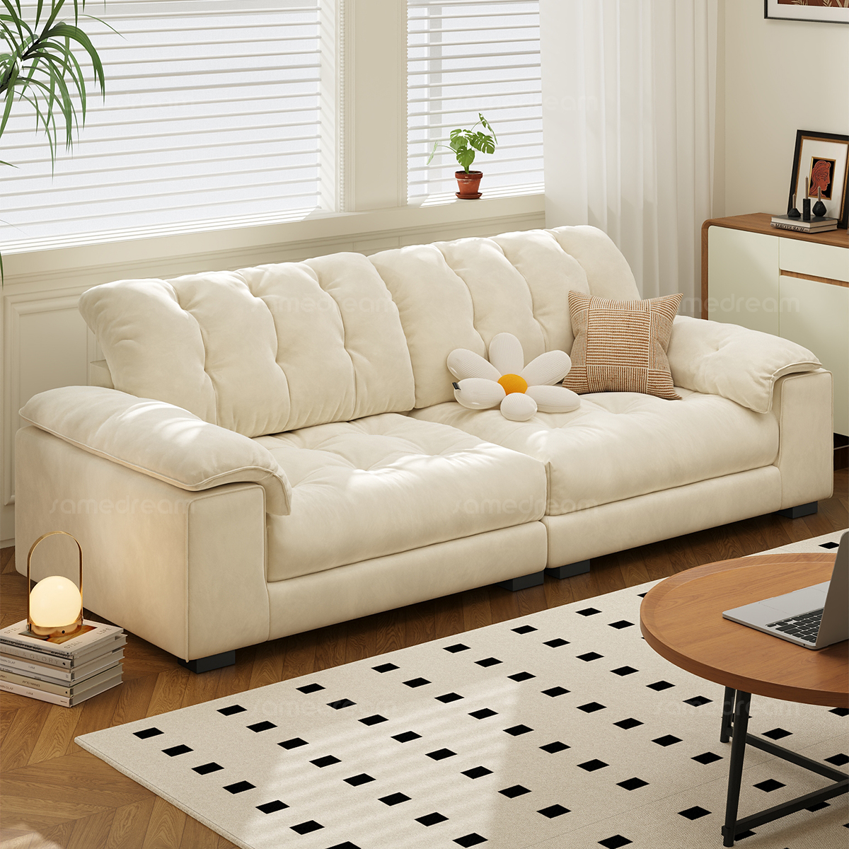 政府补贴奶油风小户型云朵沙发
