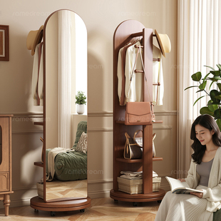 全身镜落地镜家用可移动旋转更衣镜穿衣镜全身落地镜衣架一体镜子