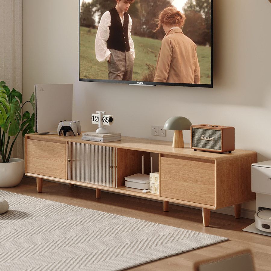 三梦实木电视柜客厅2025新款小户型收纳储物柜一体落地电视机柜