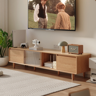 三梦实木电视柜客厅2025新款小户型收纳储物柜一体落地电视机柜