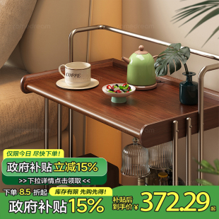中古风可移动沙发边几实木小推车边柜小桌子高级感茶几置物架