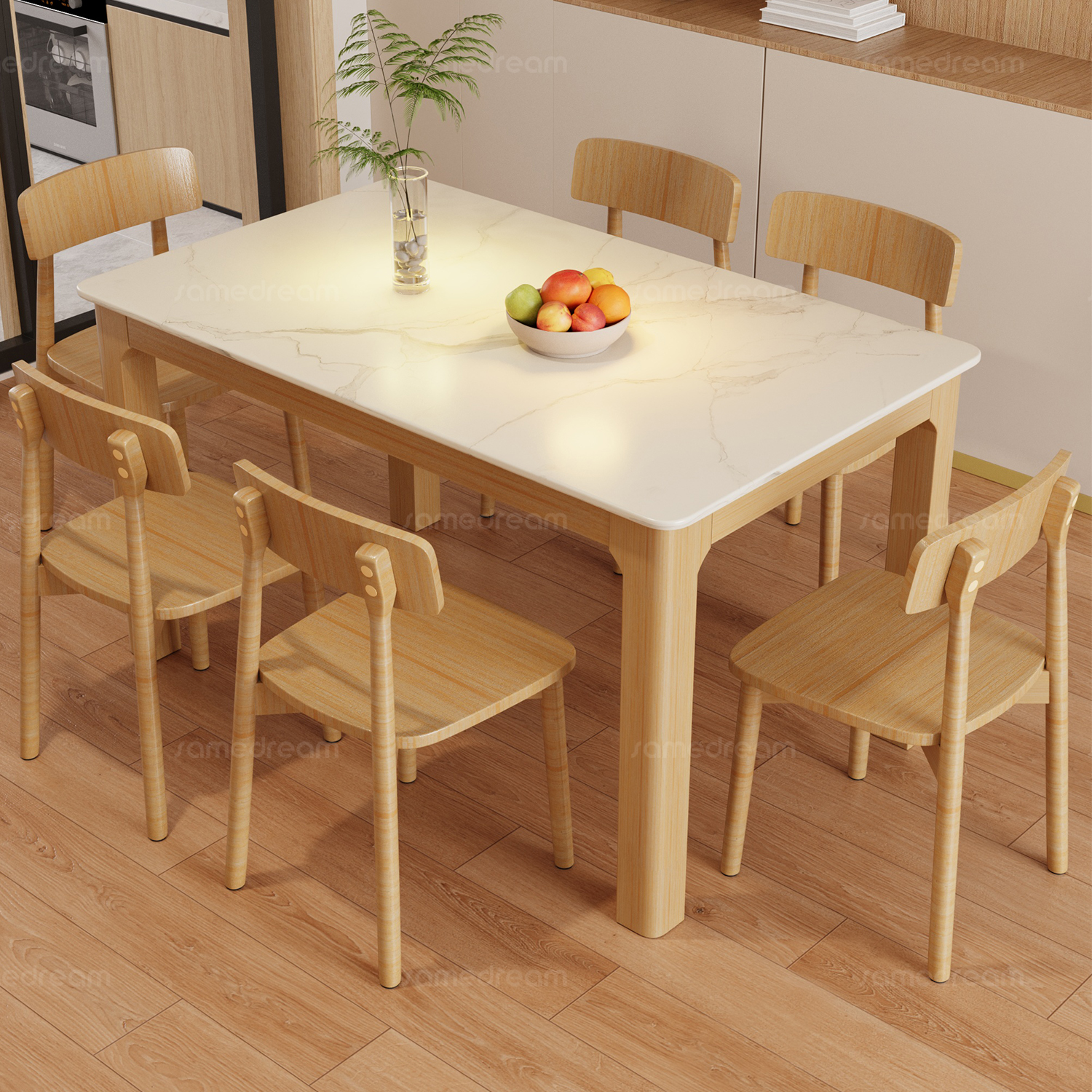 三梦家用小户型实木岩板餐桌