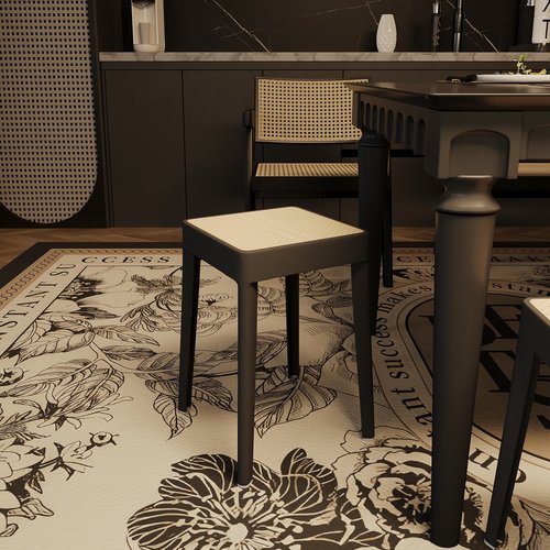 中古风轻奢藤编塑料板凳中古餐椅