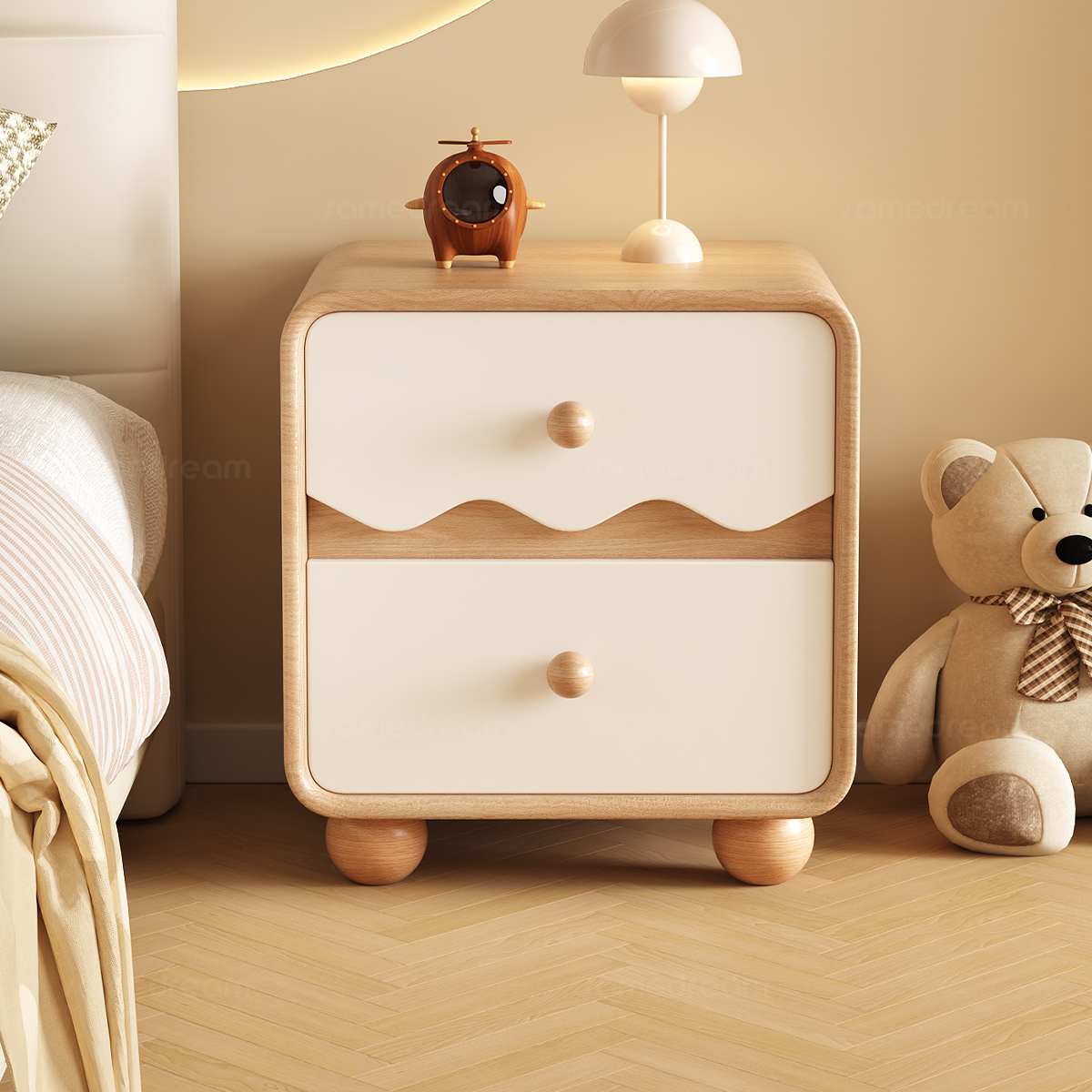 ENF级环保原木奶油风实木床头柜