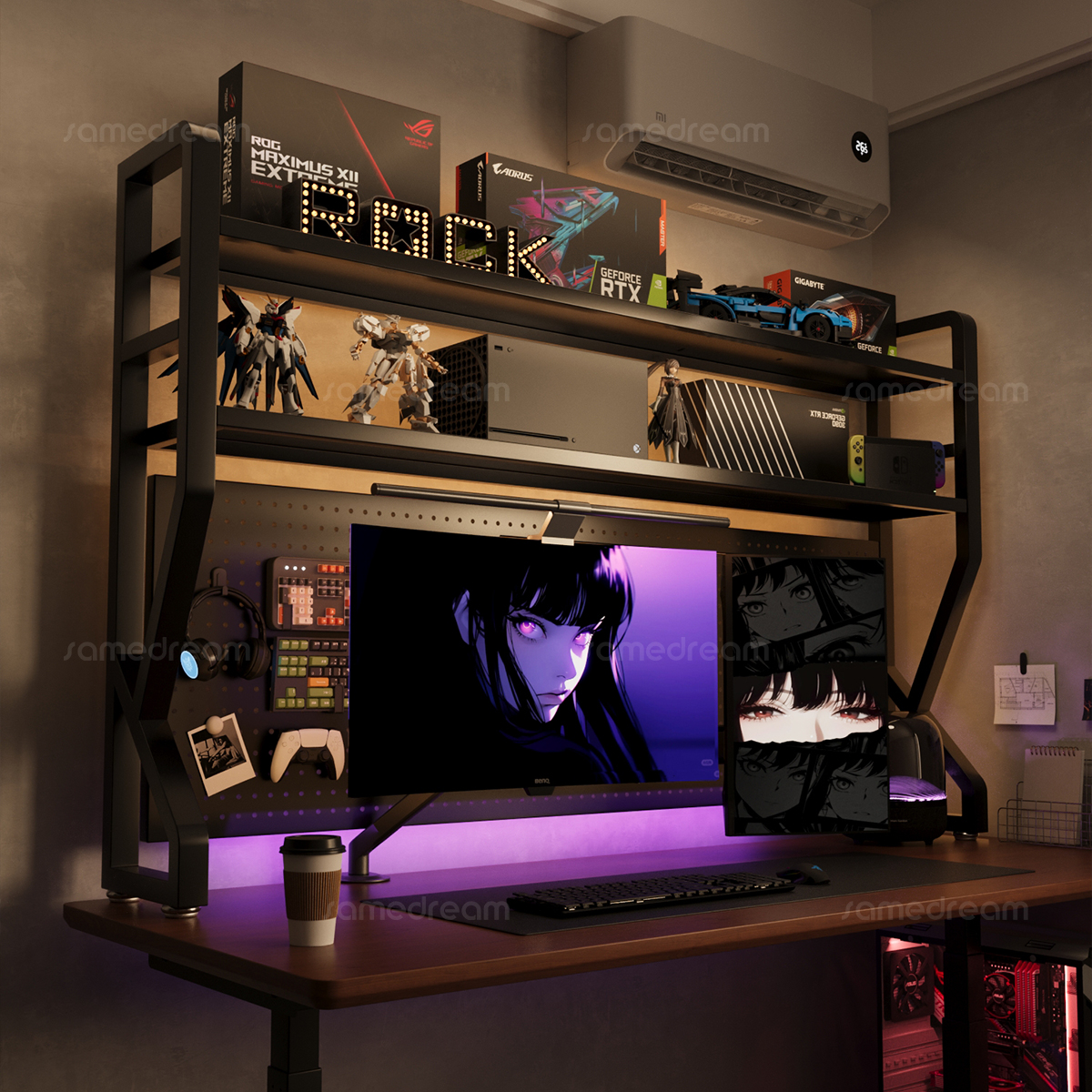 电竞书架桌面洞洞板置物架书桌上简易铁艺收纳层架多层立式分层架