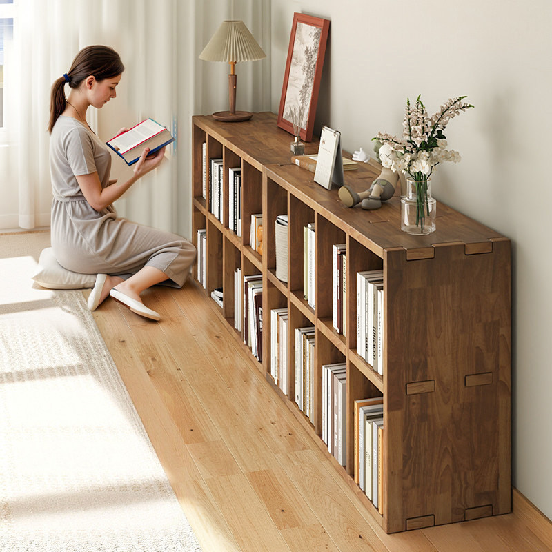 三梦书架落地置物架客厅收纳实木靠墙组合格子柜矮家用幼儿园书柜