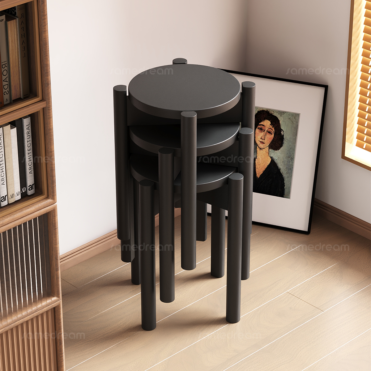 三梦纯实木凳子可叠放轻奢高级感