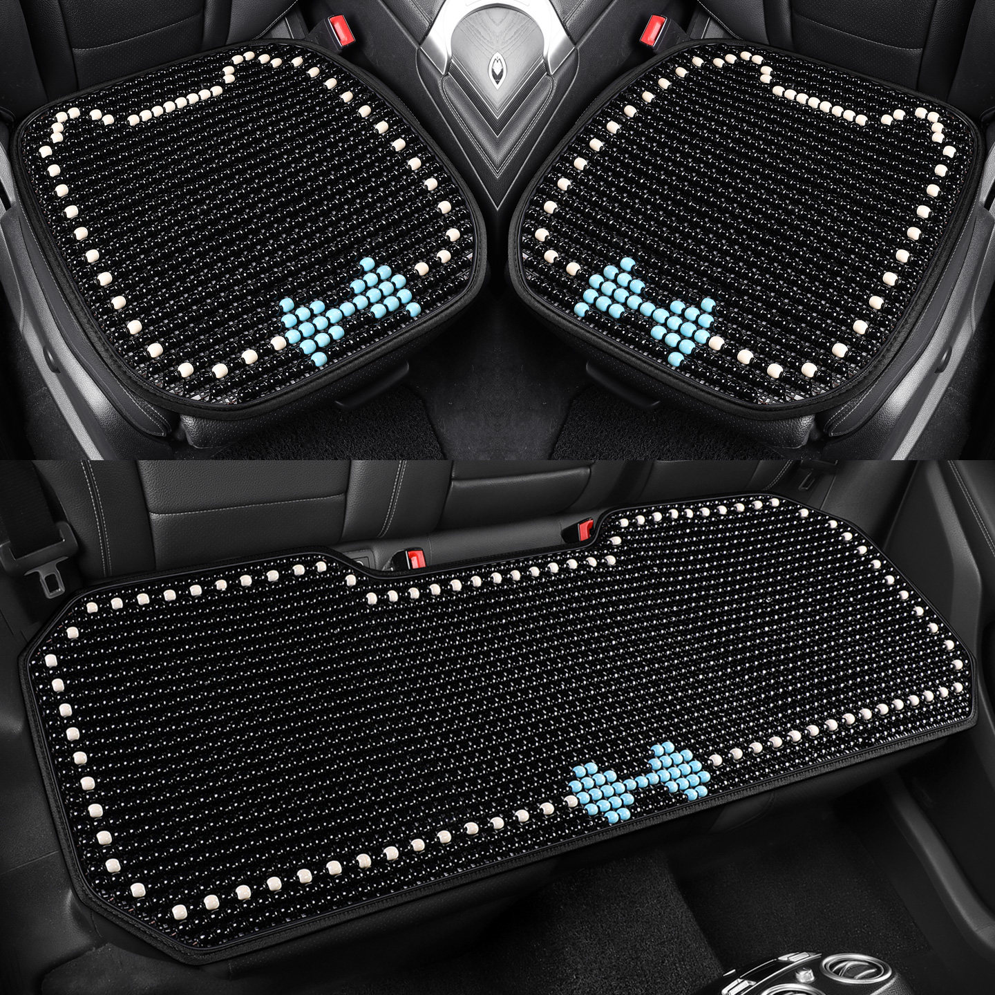 木珠汽车坐垫单片夏季透气凉垫无靠背三件套四季通用后排座垫座套