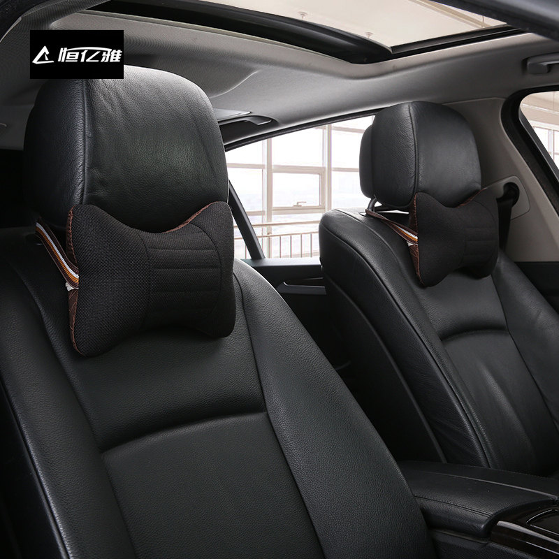 四季汽车头枕布艺一对车内棉麻