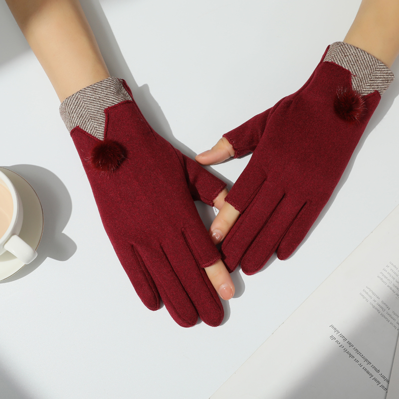 漏指手套骑行电动车加绒保暖手套