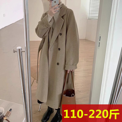 大码毛呢外套胖mm200斤长款大衣