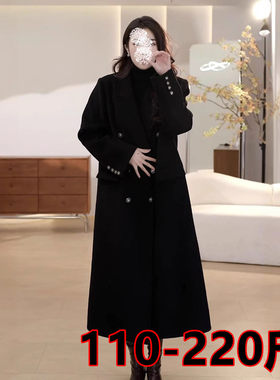 胖妹妹大妈轻奢高端黑色毛呢外套