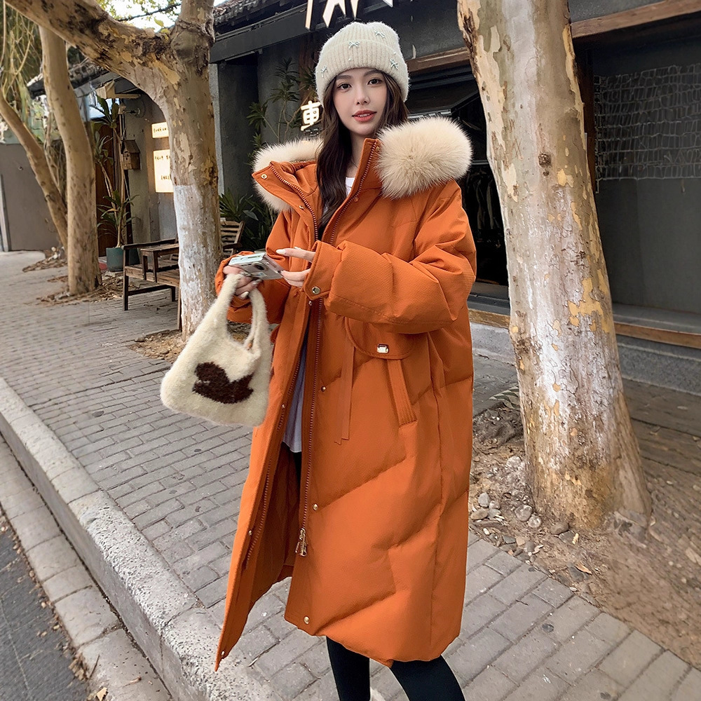 大码加肥加大奢华大毛领羽绒服连帽狐狸毛领长款修身羽绒服280斤