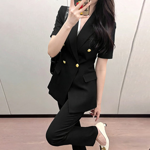 短袖薄款职业通勤西装外套胖MM大码西服工作服主持人职业工装套装