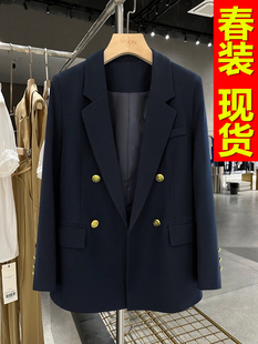 显瘦西服上衣春200斤 外套女正装 胖mm大码 藏青色高端面试职业西装
