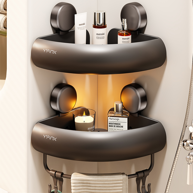 吸盘卫生间置物架浴室洗漱台免打孔高级感墙上三角收纳洗手台架子
