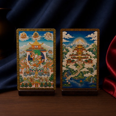 昌都财富神坐像图案藏式唐卡小卡双面满版印刷高清便携文创收藏卡