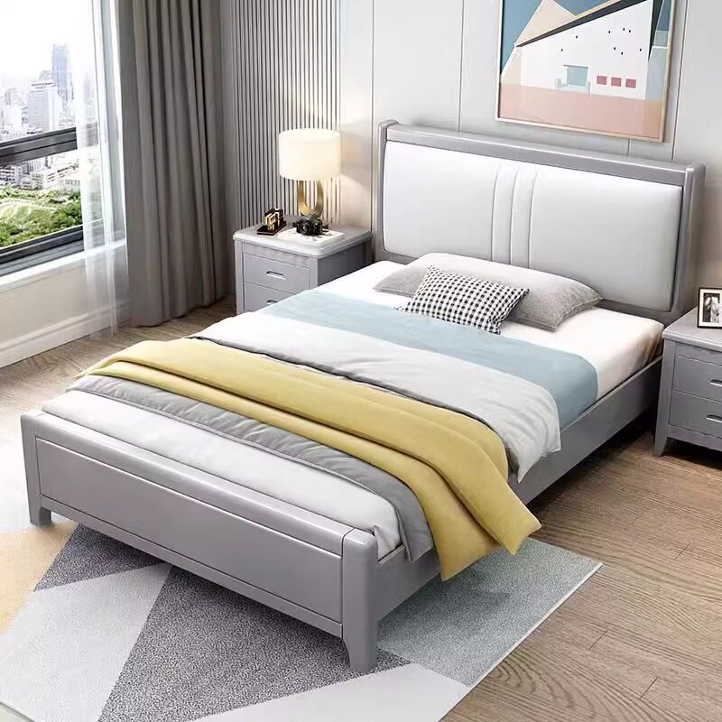 单人橡胶木储物实木床