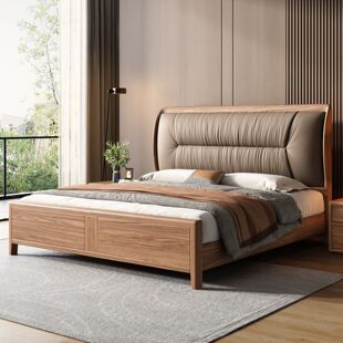 舒曼达家居实木床黑胡桃1.5m双人床1米8主卧大床真皮软包储物婚床