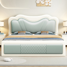简约现代实木床白色皮靠软包1.8米双人床1m5北欧静音气压储物床
