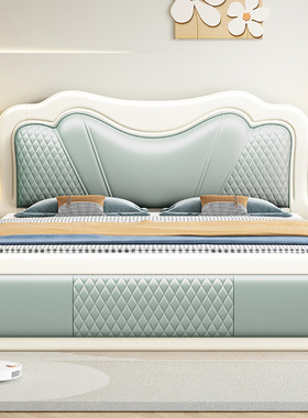 简约现代实木床白色皮靠软包1.8米双人床1m5北欧静音气压储物床