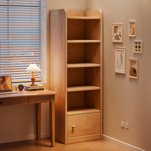 实木柜子储物柜书桌旁置物架落地书柜转角防尘收纳柜窄柜书架淘